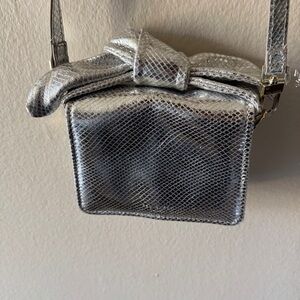 Ted Baker metallic silvered bow cross body bag